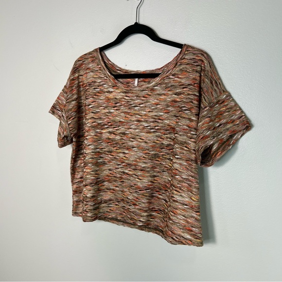 FREE PEOPLE Rainbow Waves Multi Color Knit Boxy Cropped Top size Large - Picture 5 of 11